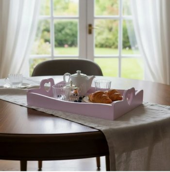 Bandeja alça coração retangular decorada mdf